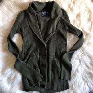 American eagle waffle cardi medium army green